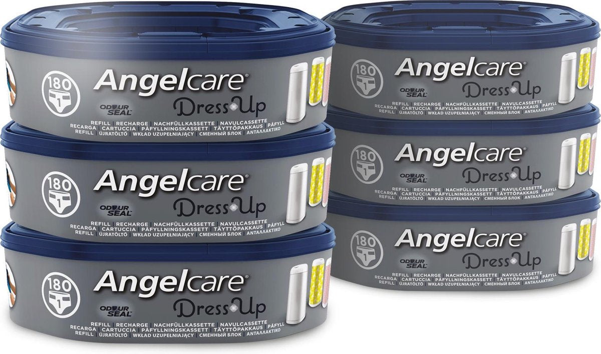 Angelcare secchiello per pannolini di ricarica per bambini - cassette di ricarica ottagonali - per vestirsi - 6 pezzi