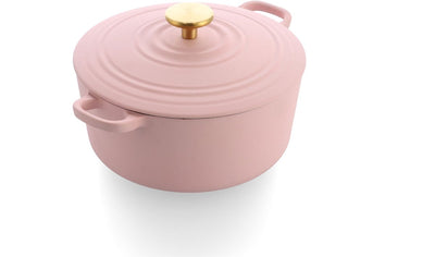 Cazuela de hierro fundido bk burdeos 28cm 6,7l - cacerola de inducción - cacerola de hierro fundido - apta para horno hasta 230 grados - tapa con anillos de goteo - interior de esmalte blanco - rosa rubor