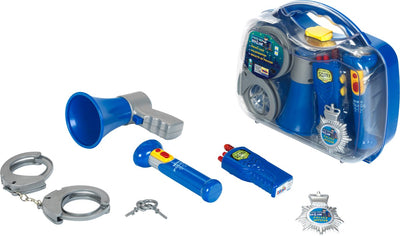 Klein toys police case - flashlight, walkie-talkie, megaphone, handcuffs with key and police badge - incl. light and sound effects - blue