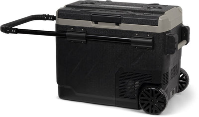 Steamy-e dual zone roller electric compressor cool box on wheels - dual zone - 49 liters - 12v and 230v - for car and camping - black