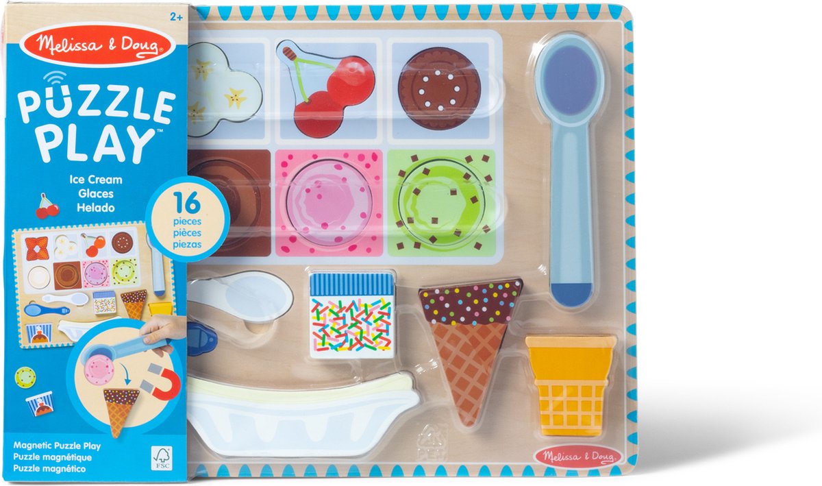 Melissa Doug - set da gioco puzzle magnetico in legno con tema gelato, 16 pezzi da gioco magnetici con pallina per gelato, cibo da gioco in legno per ragazzi e ragazze dai 2 anni