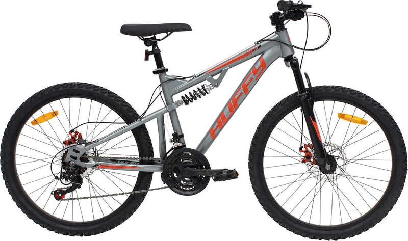 Huffy Marker bicicleta de montaña con suspensión total 21 marchas Shimano 24 pulgadas mediana - acero gris MTB niños 8+