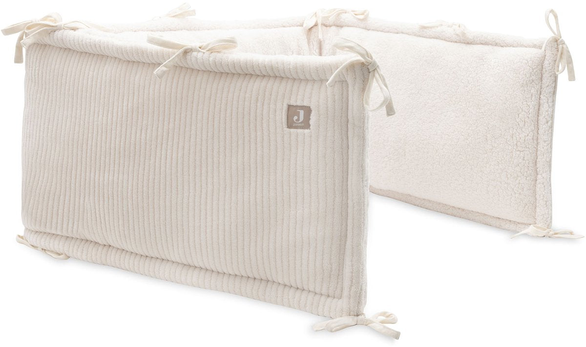 Cuna con parachoques para bebé Jollein - 180x30cm - algodón - costilla nublada - avena
