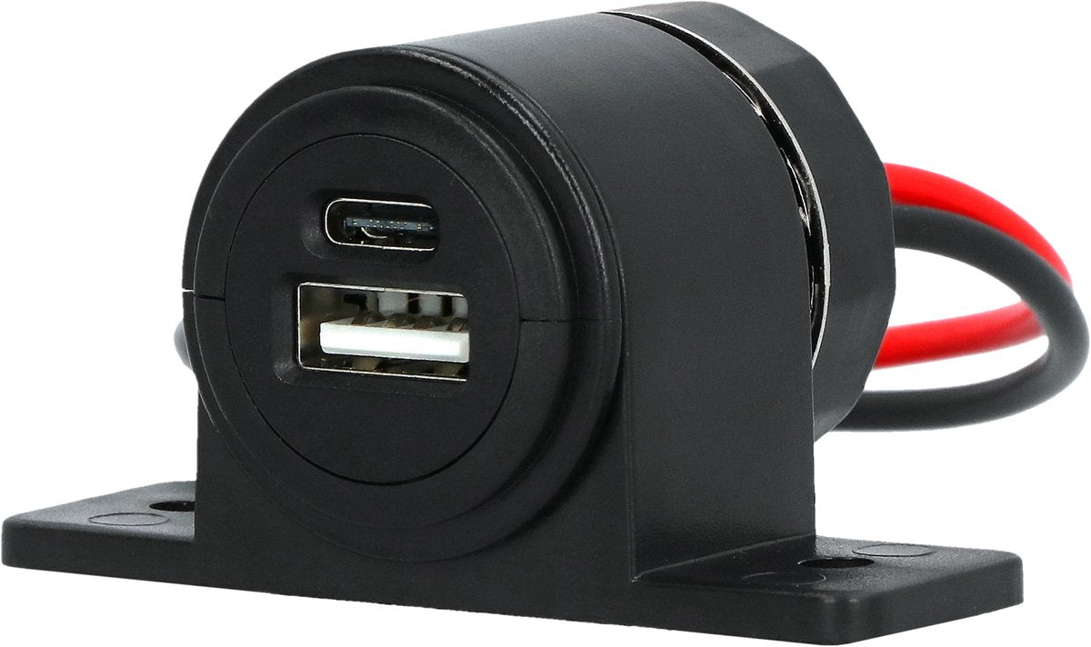 Toma de superficie Carpoint USB-A + USB-C - 12 24v - 5 voltios 2,4 amperios - carga simultánea de hasta dos dispositivos - montaje con tornillos