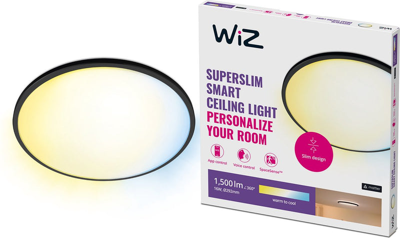 Lampada da soffitto Wiz super slim - diametro: 30 cm - luce bianca da calda a fredda - illuminazione LED intelligente - LED integrato - 16w - nero - wi-fi