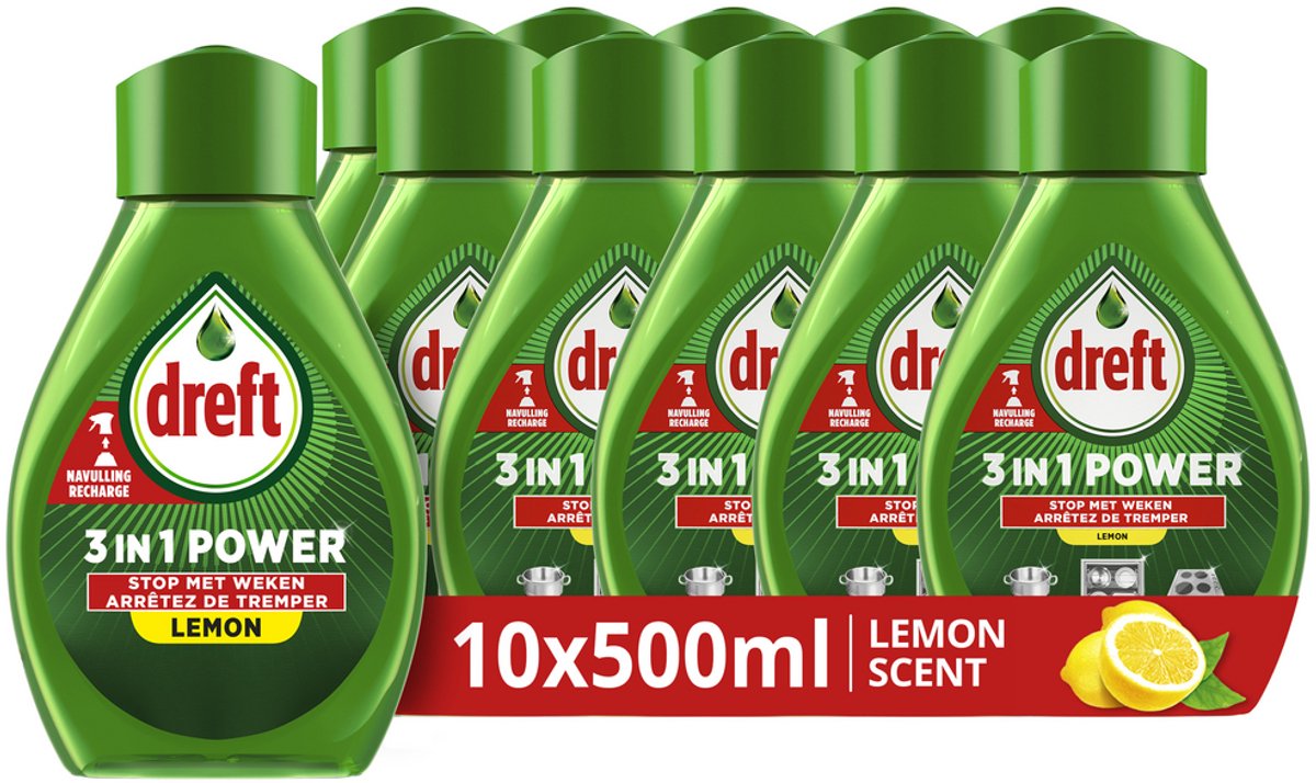 Dreft 3in1 power spray per piatti e cucina - ricarica - sgrassante - profumo di limone - 10 x 500 ml