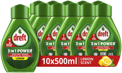 Dreft 3in1 power spray for dishes and kitchen - refill - grease remover - lemon scent - 10 x 500 ml