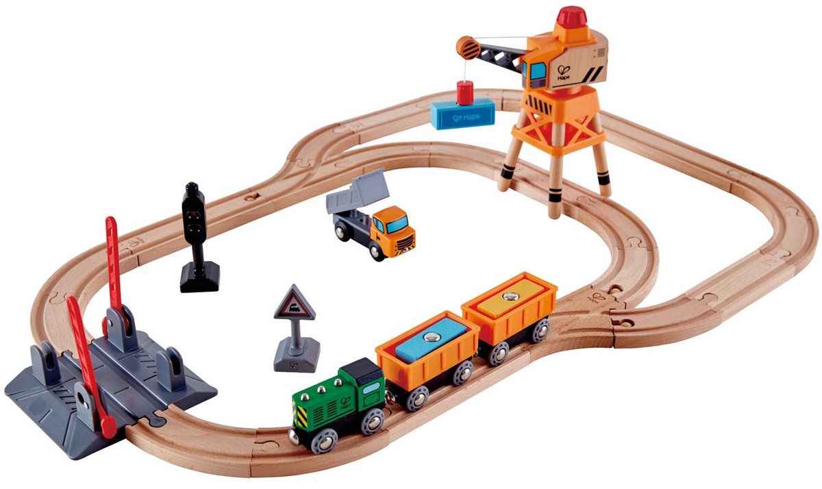 Hape - binari del treno - legno - gru magnetica - 34 pezzi