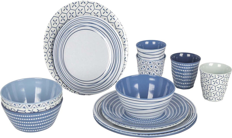 Bo-camp - stoviglie - abbinamento misto - 16 pezzi - blu