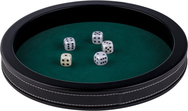 Longfield pokerpiste zwart leder - 28 cm - ingelegd groen vilt - poker dobbel accessoire - engelhart