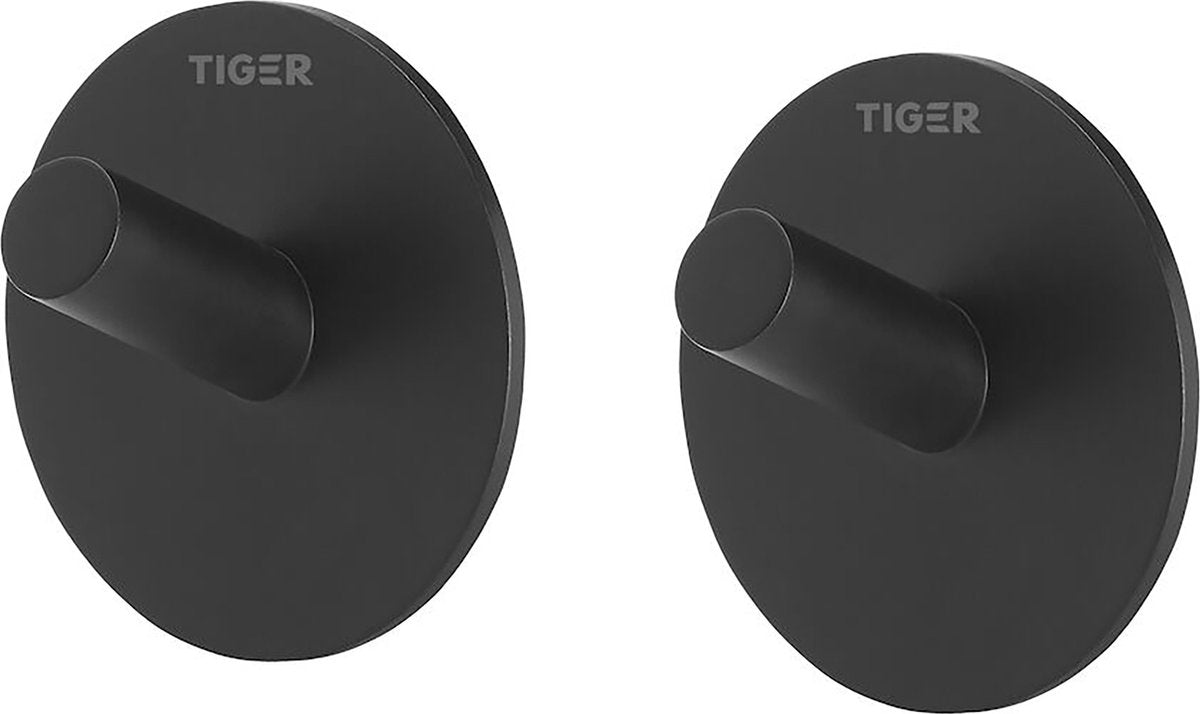 Tiger Rondo - gancio per asciugamano - senza foratura - ganci per asciugamano - nastro da 3 m - nero opaco (2 pezzi)