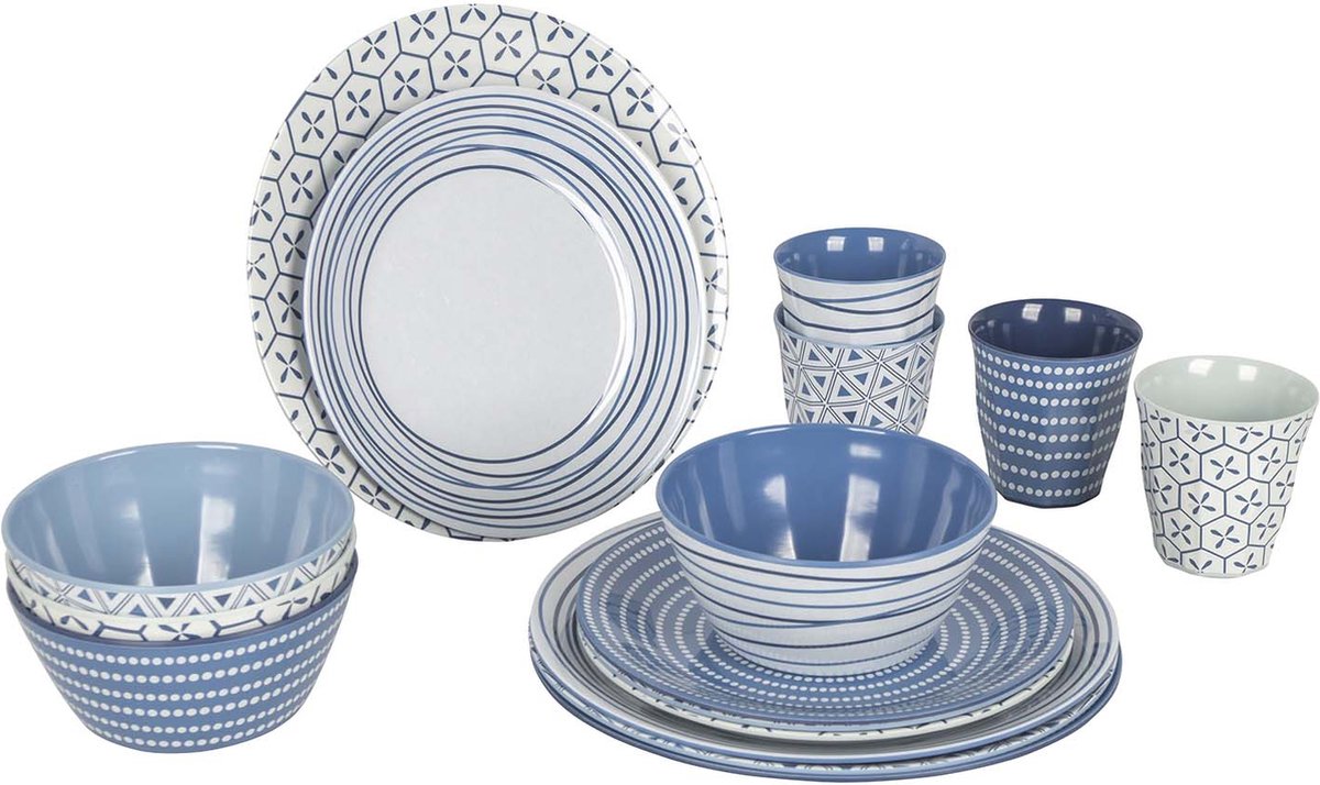 Bo-camp - servies - mix match- 16 stuks - blauw