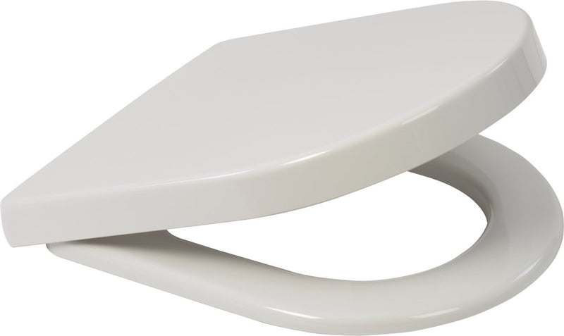 Asiento de inodoro Plieger manta - asiento de inodoro en forma de D - termoplástico - blanco - con tapa - cierre suave - montaje de acero inoxidable