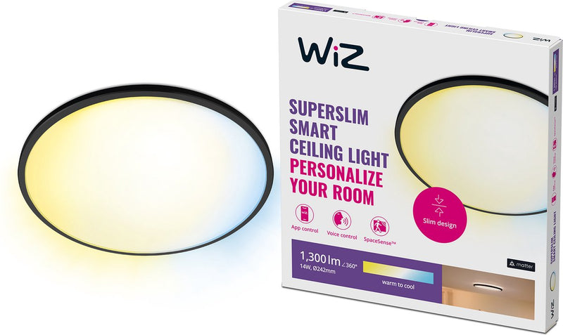 Lampada da soffitto Wiz super slim - diametro: 25 cm - luce bianca da calda a fredda - illuminazione LED intelligente - LED integrato - 14w - nero - wi-fi