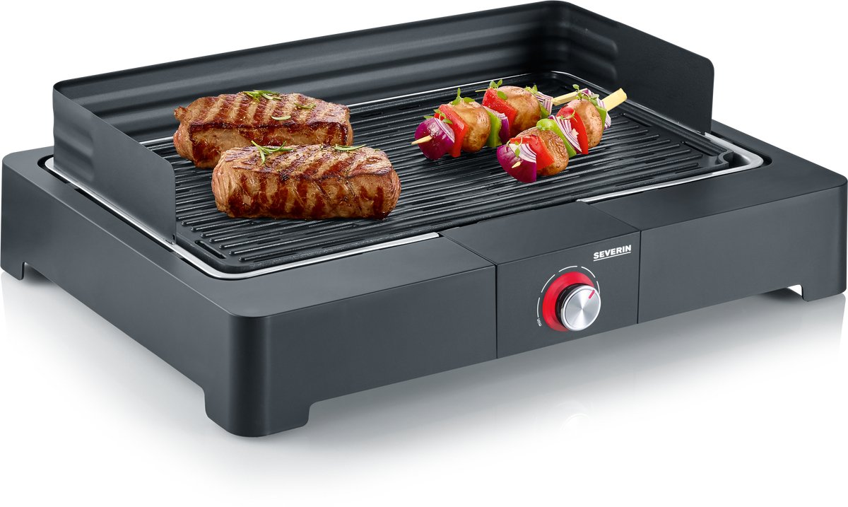 Severin pg 8567 - electrische tafel bbq grill - 2200 w - 230 °c - grilplaat van gietijzer - zwart