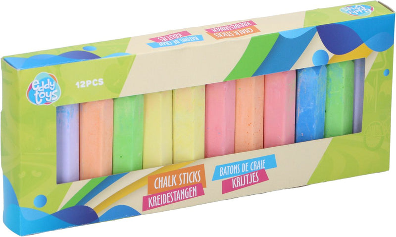 Pastelli Eddy Toys 12 pezzi - bastoncini di gesso da marciapiede per disegnare all'esterno - bastoncini di gesso per marciapiede e parco giochi - set di gessetti per bambini - dai 2 anni