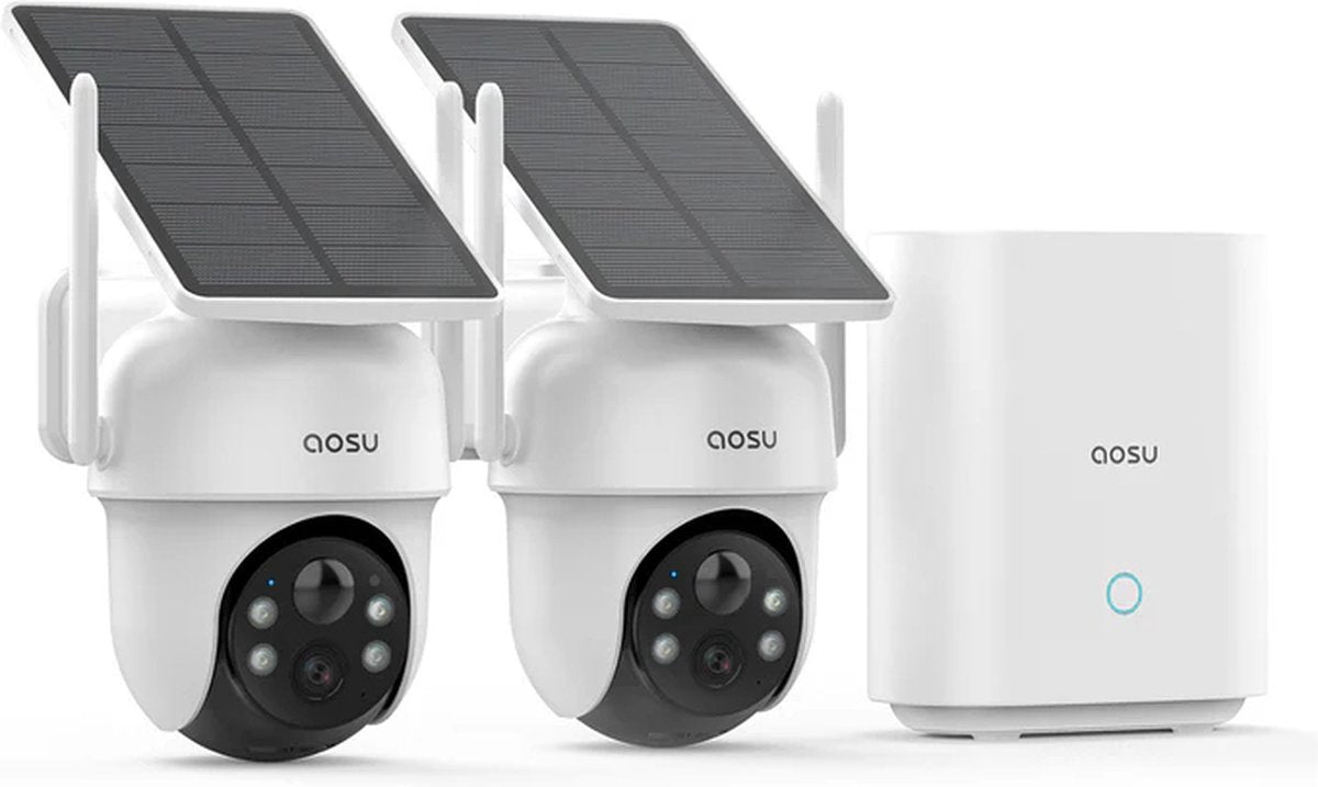 Kit Aosu solarcam d1 classic - 2 telecamere di sicurezza con risoluzione 2k - Visione a 360° Tracciamento AI