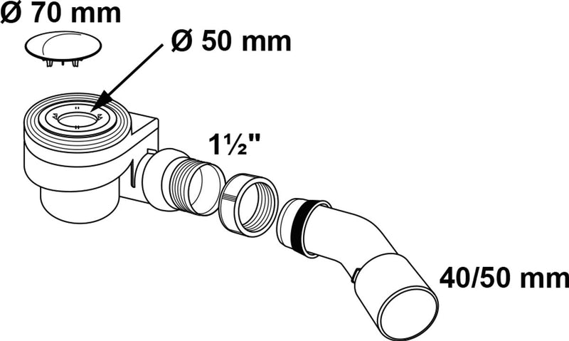 Scarico per doccia e vasca Kirchhoff in PP 50 mm, cromato, 1 1 2 x 40 50 mm, con coperchio, 70 mm