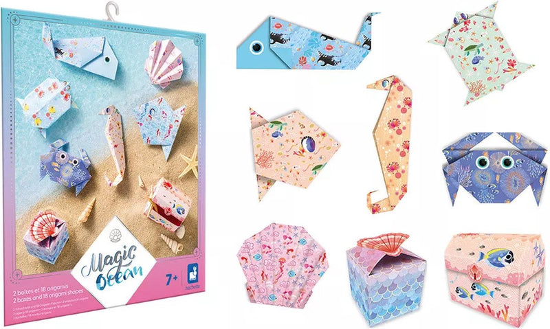 Janod - océano mágico - origami - hacer 2 cajas y 18 figuras de origami