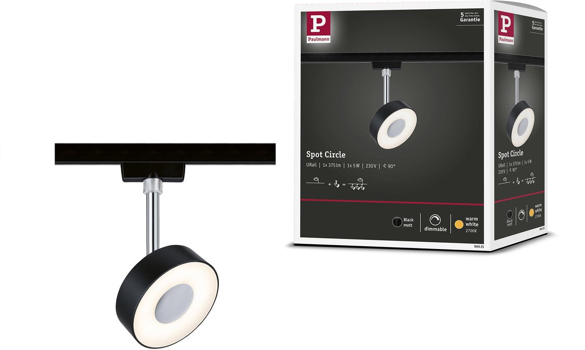 Paulmann urail rail spot círculo 200lm 5w 2700k regulable 230v negro mate