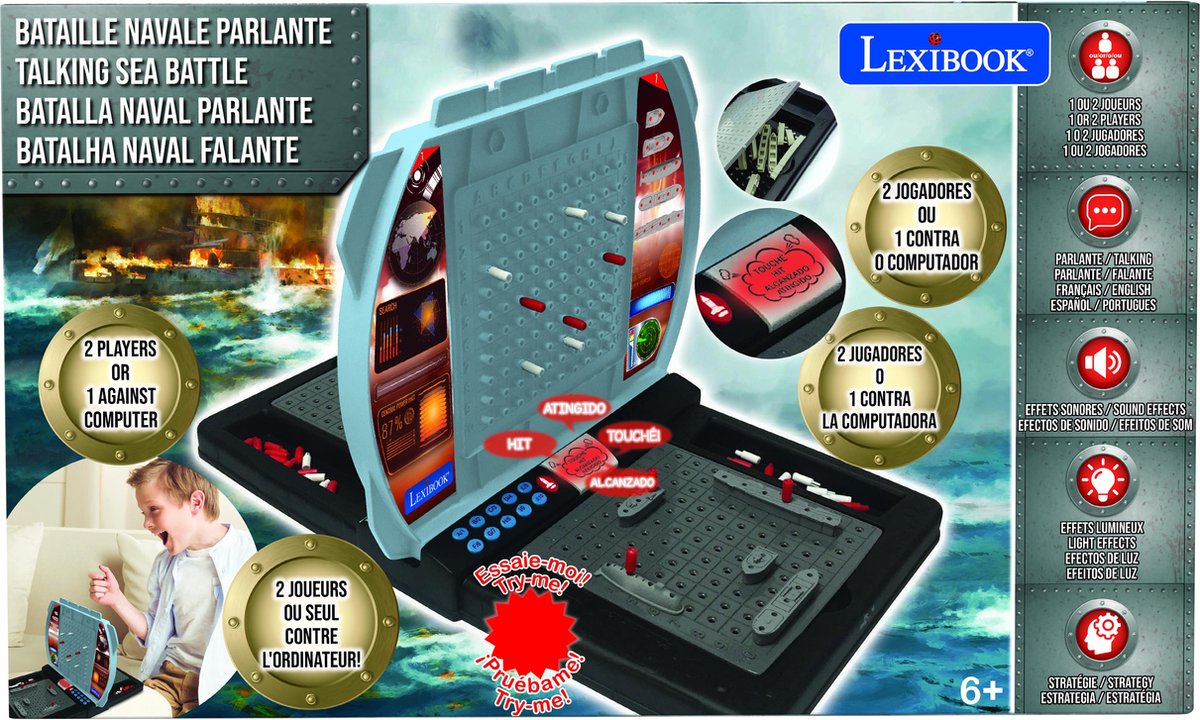 Lexibook verlicht pratend elektronisch slagschip - 1 tot 2 spelers (fr en es pt)