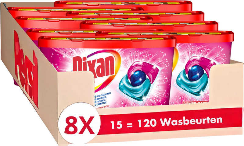 Dixan - scatola colori triplette - capsule lavaggio - formula potente - contro le macchie - biancheria colorata - confezione risparmio - 8 x 15 lavaggi