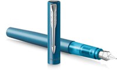 Penna stilografica Parker Vector XL | vernice verde-blu metallizzata su ottone con dettaglio cromato | pennino medio con ricarica di inchiostro blu | confezione regalo