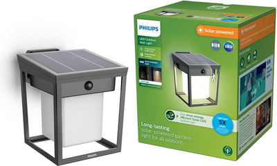 Philips LED Philips Blaise wall lamp - ultraefficient LED - solar outdoor lamp - warm, bright light 3000k - anthracite - rectangular design - motion sensor - solar energy - auto-linkable