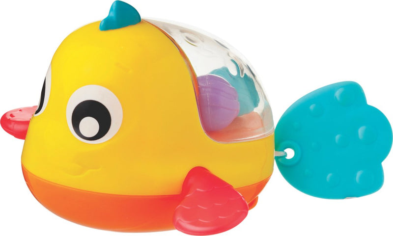Playgro Pesce da bagno per bambini - Giochi da bagno - Giocattolo da tirare - Pesce pagliaccio con pinne che spruzzano - Giochi d'acqua per bambini - 2 versioni di colore - Giochi per bambini - Giocattoli 1 anno - Giochi per bambini