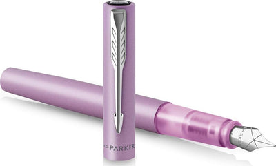 Parker vector xl fountain pen | metallic lilac lacquer on brass with chrome detail | medium nib with blue ink refill | gift wrapping