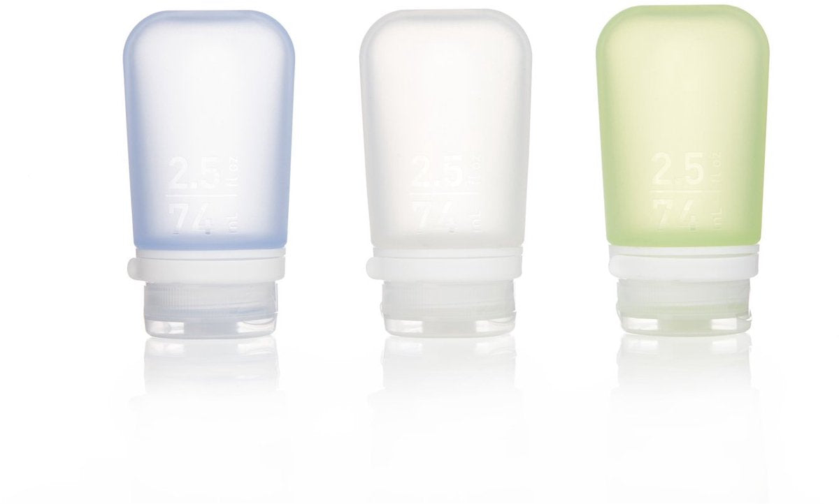 Human gear - gotoob+ 3-pack medium - reisflesje - flacon- lekvrij - lichtgewicht - 74ml - clear green blue