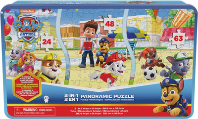 Spin Master Games Paw Patrol Puzzle panoramico 3 in 1, latta da collezione