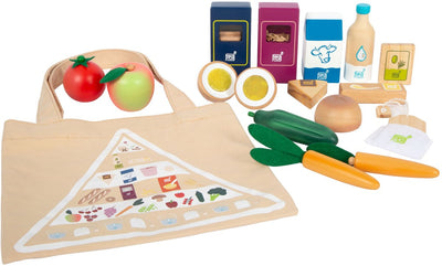 Playets de madera de pie pequeño Juego de comida vegetariana, 17dlg.