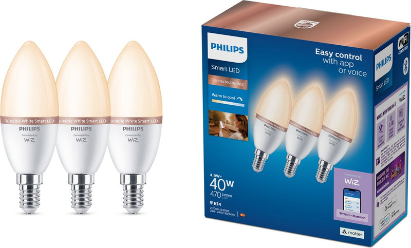 Philips lighting philips slimme led-lamp c37, e14-fitting, 470 lm, 3-pack