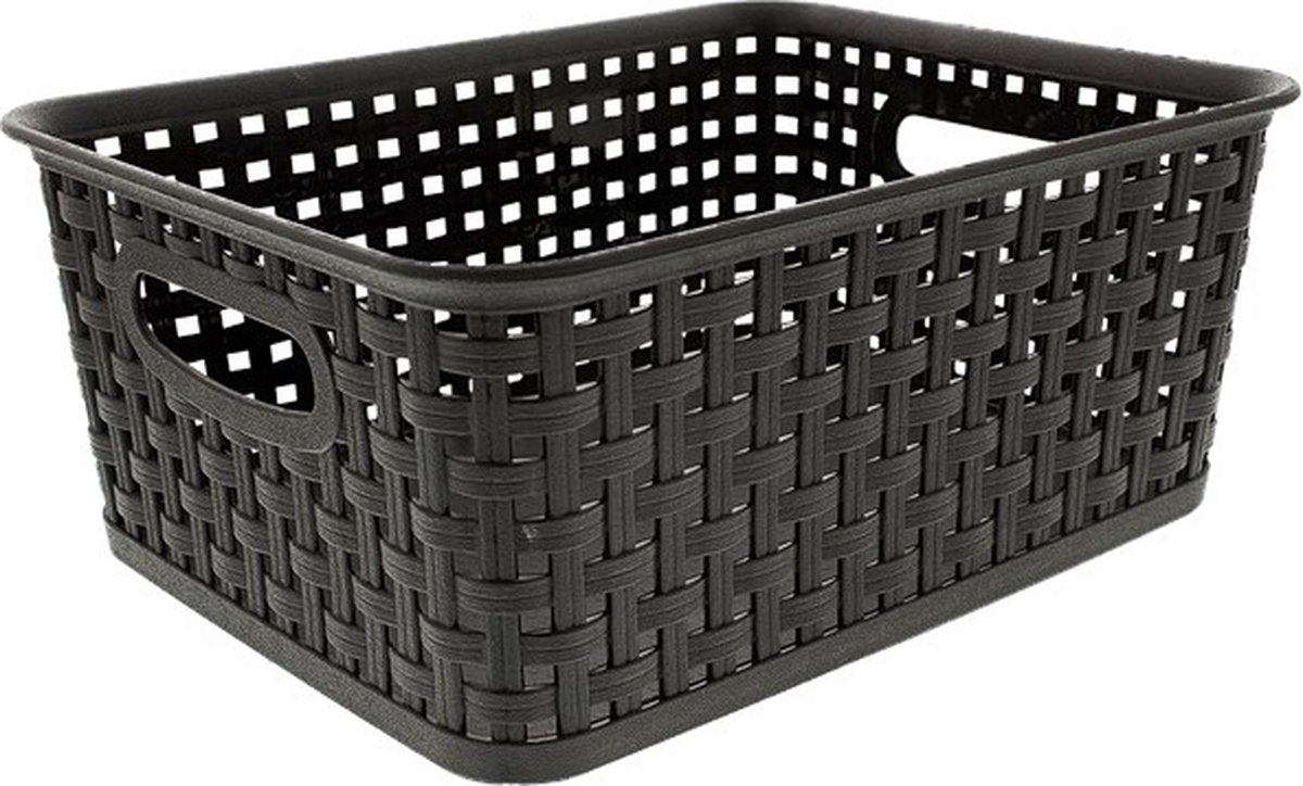 Cesta de mimbre sin marca sin marca | cesta de almacenamiento | 25,5 x 20 x 10,5 cm | negro