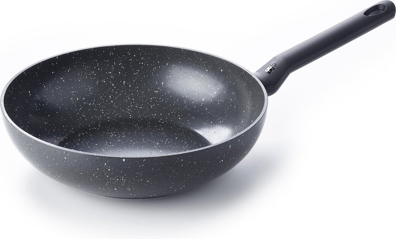 Padella wok Bk Universe 28 cm - 3,7 l - rivestimento antiaderente senza pfas - padella wok a induzione - pentola in ceramica - adatta al forno fino a 230°C - maniglia fredda - senza coperchio - granito nero