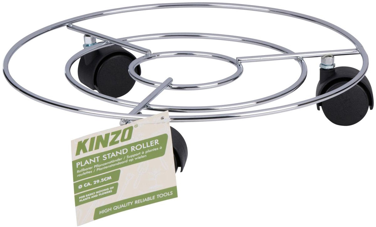 Kinzo plantenstandaard op wielen – plantenroller voor binnen of buiten – ø29 cm