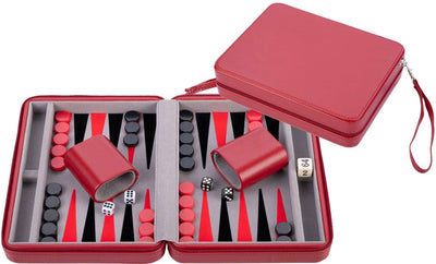 Juego de viaje de backgammon con cremallera - rojo