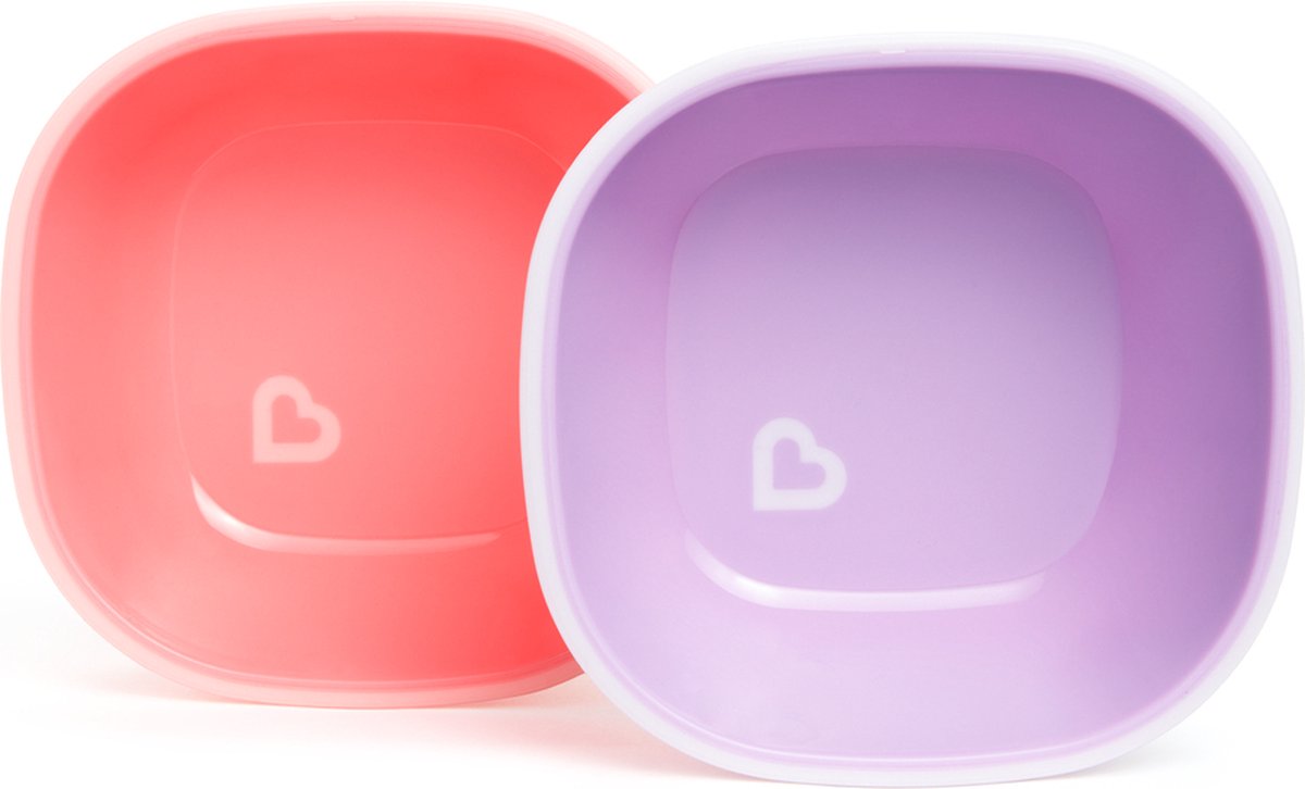 Vajilla infantil Munchkin - Cuencos antideslizantes - Paredes profundas - Apto para lavavajillas y microondas - Por 2 piezas - A partir de 6 meses - Rosa violeta