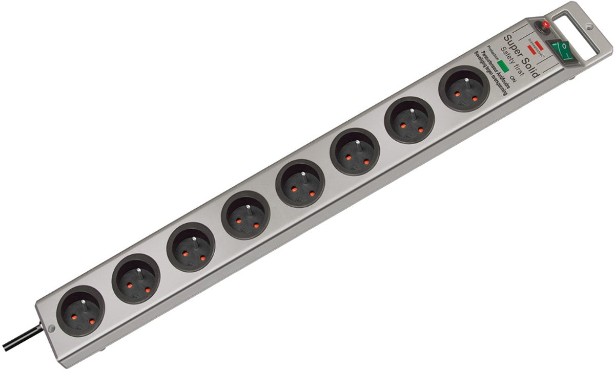Multipresa Brennerstuhl super solida da 13.500 A con protezione da sovratensione 8 vie argento 2,5 m h05vv-f 3g1,5 *fr*