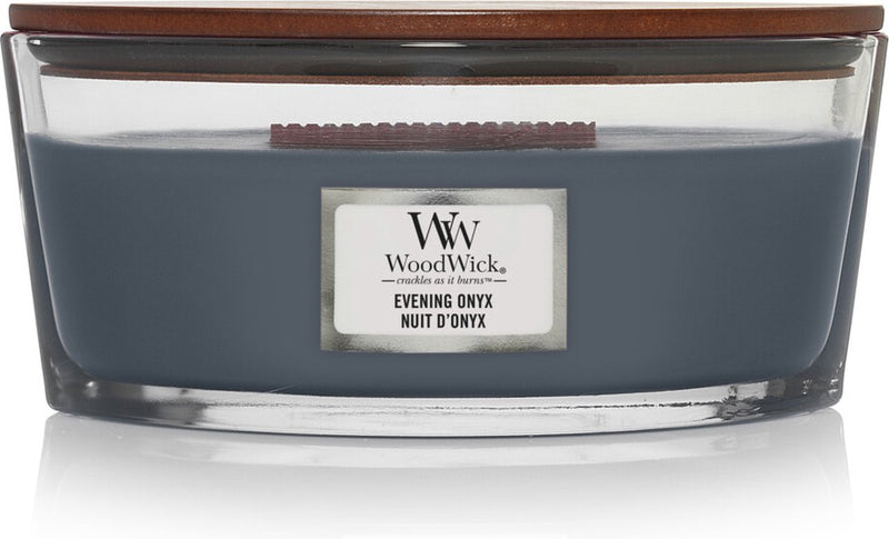 Vela perfumada Woodwick Heartwick Flame Ellipse - ónix vespertino - 50 horas de combustión