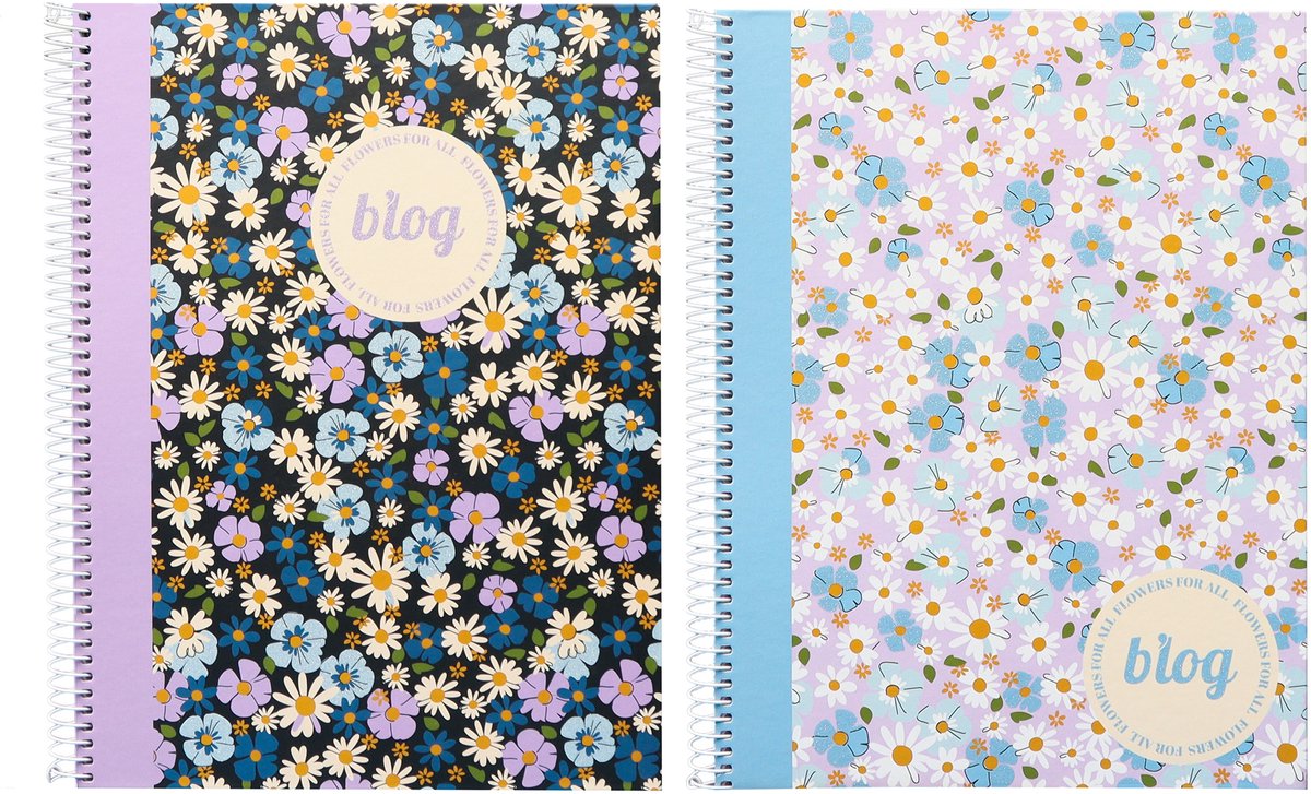 Blocco a spirale canguro - fiori b'log - misura A4 - con linea - 2 pezzi - an-123876-a