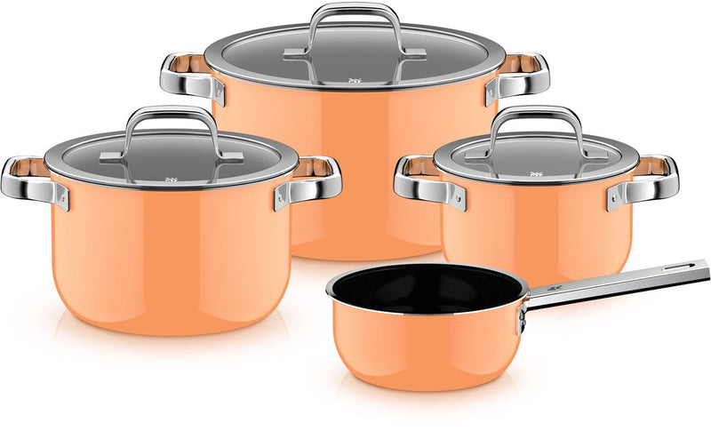 Wmf fusiontec 2.0 mineral pro - juego de sartenes - 4 piezas - naranja papaya - inducción - resistente a los arañazos - apto para todas las fuentes de calor
