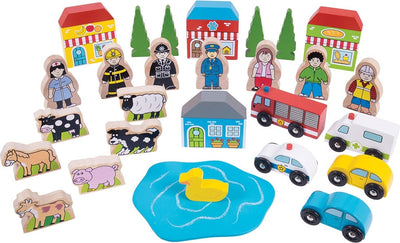 Bigjigs figure da gioco e veicoli in legno, 32 pz.
