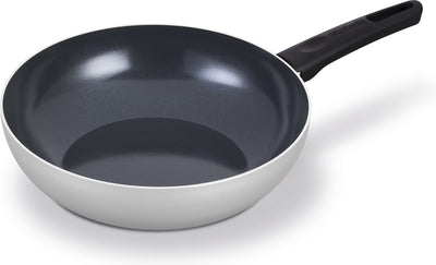 Brabantia indu+ padella wok ø 28 cm - 100% pfas free - rivestimento antiaderente in ceramica - padella a induzione - lavabile in lavastoviglie - grigia