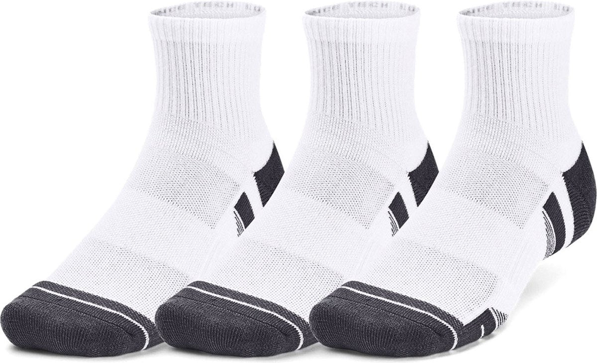 Under armour ua performance tech 3pk qtr-wht calcetines deportivos unisex - blanco - gris azabache