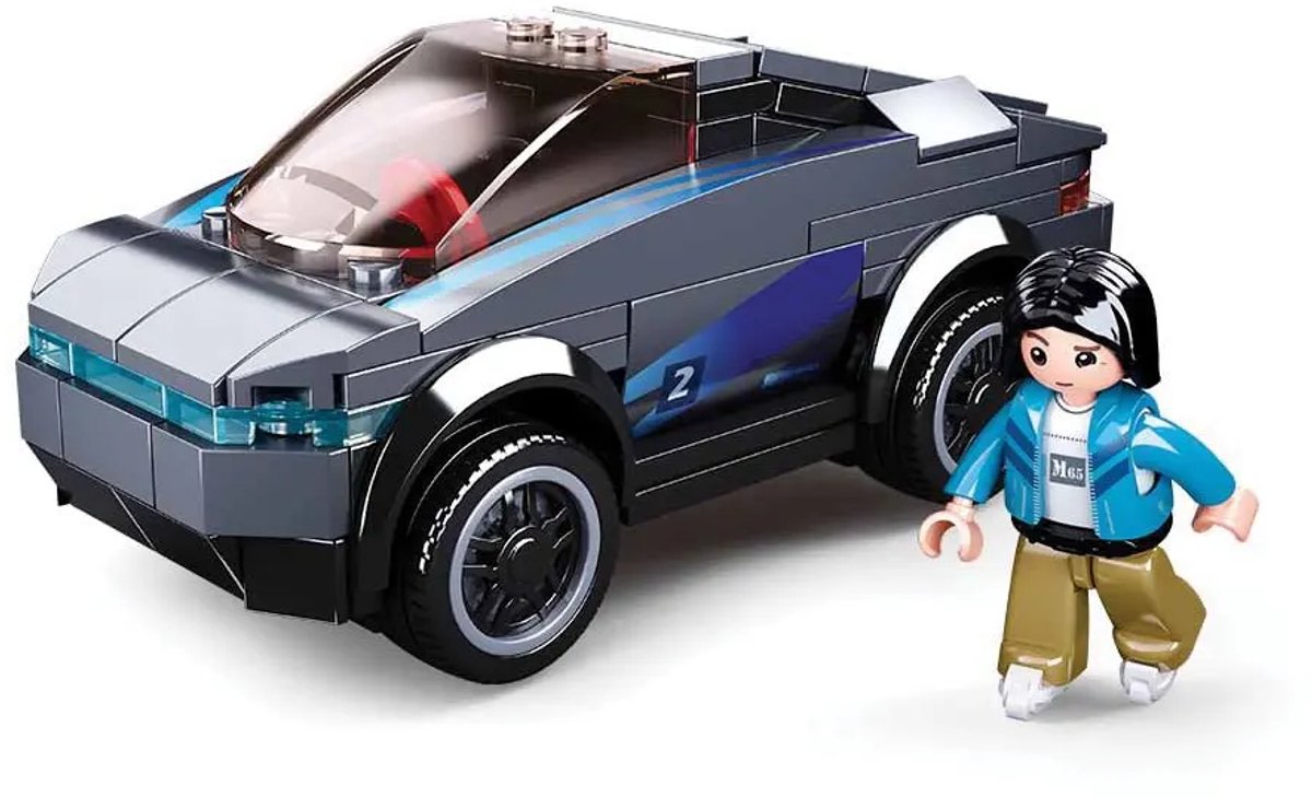 Sluban town elektrische auto bouwspeelgoed kinderen vanaf 6 jaar – constructiespeelgoed modelbouw – bouwdoos met 136 bouwstenen en 1 minifiguur – m38-b0901