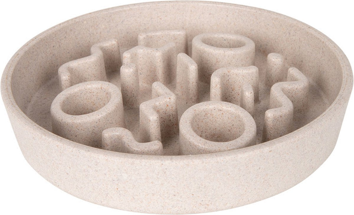Comedero lento de bambú District 70 - elegante cuenco de comida anti-gobble para gatos - merengue - ø13 cm - merengue ø13 cm