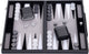 Engelhart backgammon 18 inch - grijs, zwart wit ingelegd bord - luxe zwarte koffer met handvat -