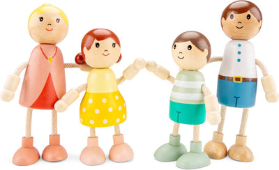 Bambole per casa delle bambole in legno Woet ® - famiglia di 4 bambole - bambole flessibili per casa delle bambole - fsc - giocattoli di gioco di ruolo - da 3 anni